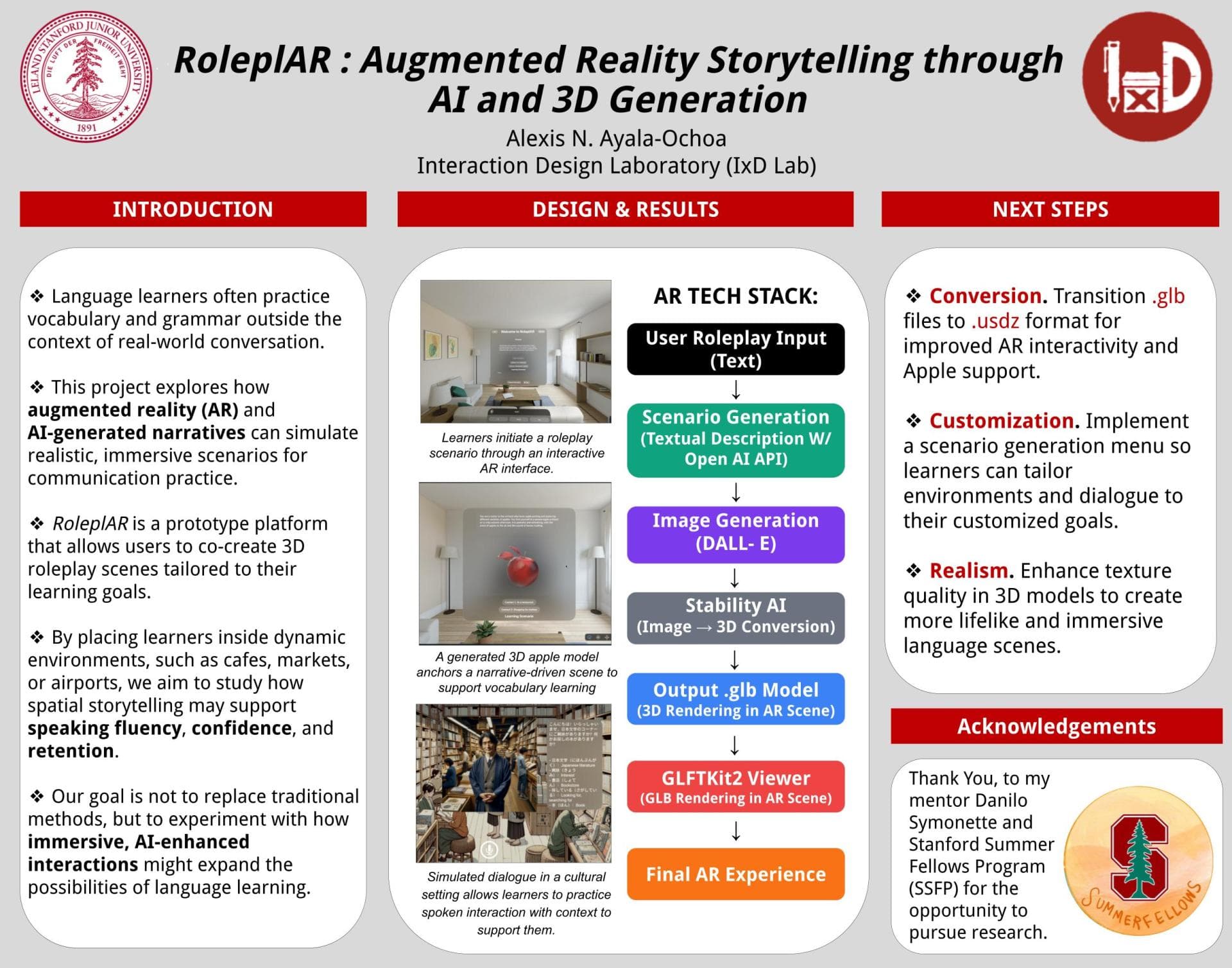 RoleplAR Stanford Summer Fellows Program research poster